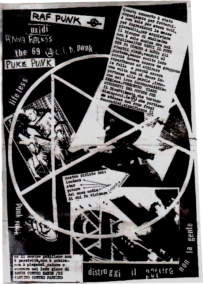 volantino raf punk concerto clash 1980 bologna